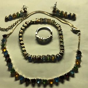 Lenox vintage sterling silver crystal stone set size seven ring